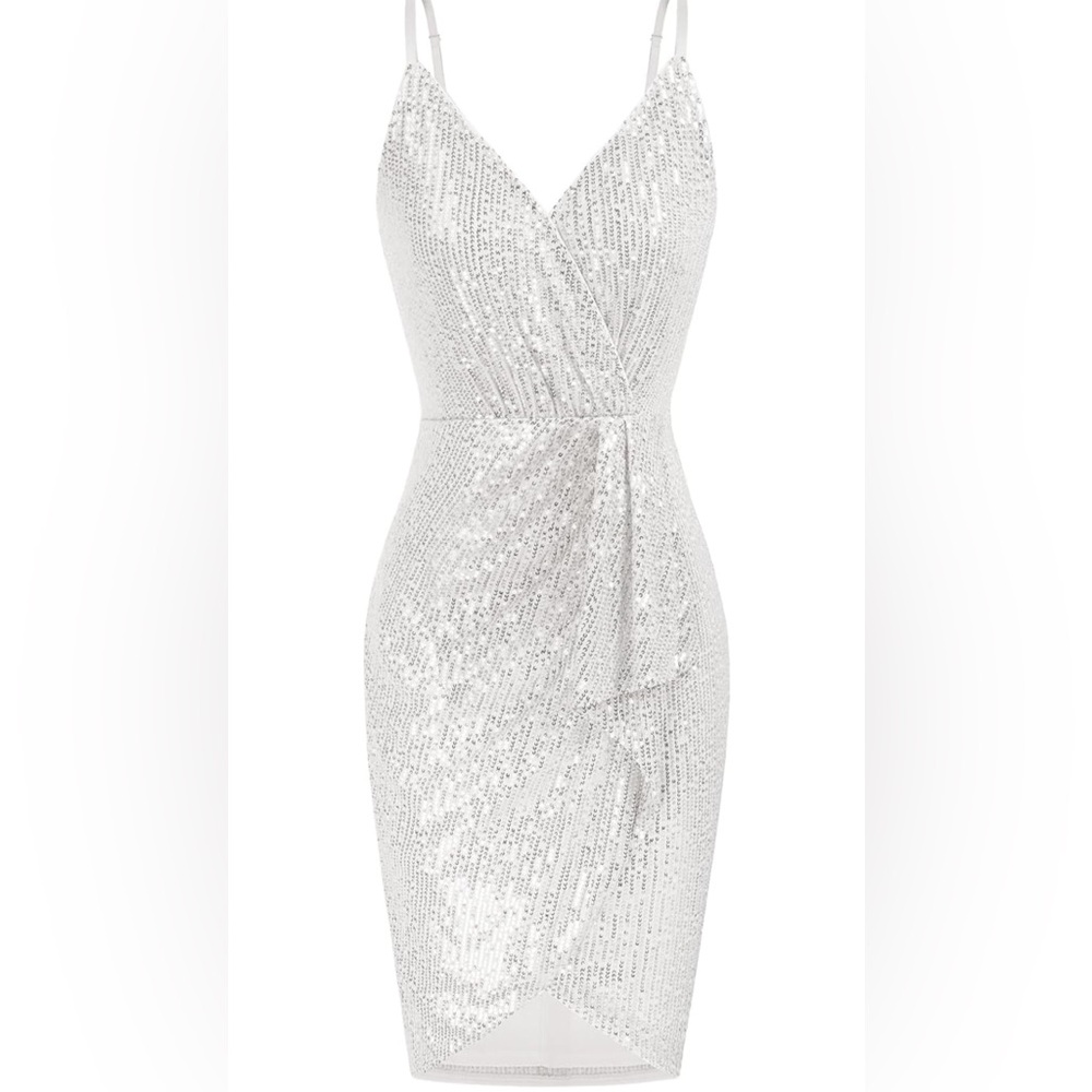 Women's Sexy Sequin Dress Wrap V-Neck Ruched Bodycon Dress